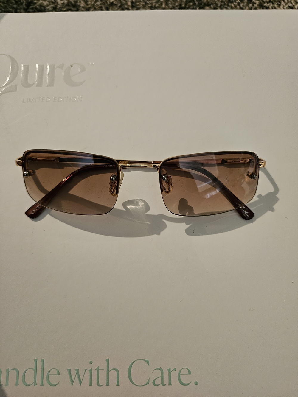 Brown Rimless Rectangular Sunglasses - Unbranded